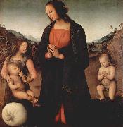 Maria, das Christuskind anbetend, mit Johannes dem Taufer und einem Engel Pietro Perugino